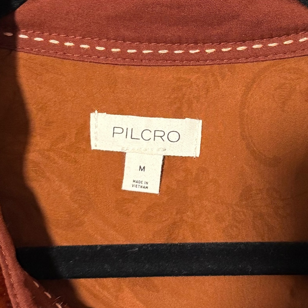 Anthropologie Pilcro Hadley Relaxed Velvet Button-Down Top Burnt Orange, size M - Picture 7 of 9